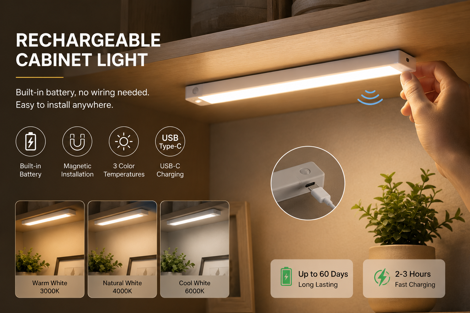 Rechargeable Cabinet Light